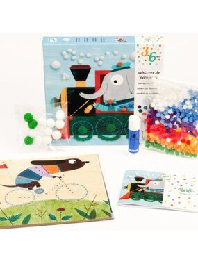 New Sealed Djeco Handcraft PomPom Picture Animals & Their Transport vehicles 3-6